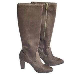 ANNE KLEIN SPORT AKELEK SUEDE TAUPE KNEE HIGH BOOTS SZ 6.5 M EUC